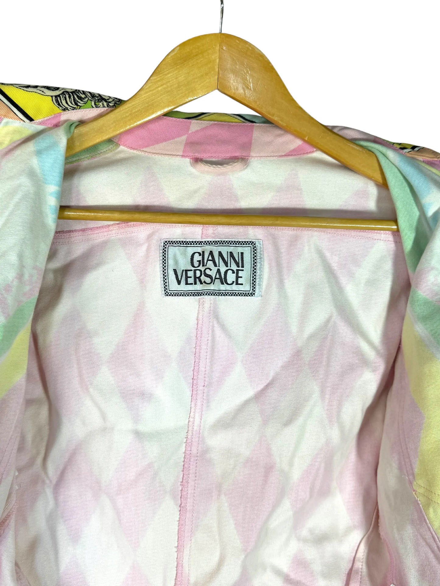 Gianni Versace Cropped Denim Jacket Medusa Print Pink - taglia XS