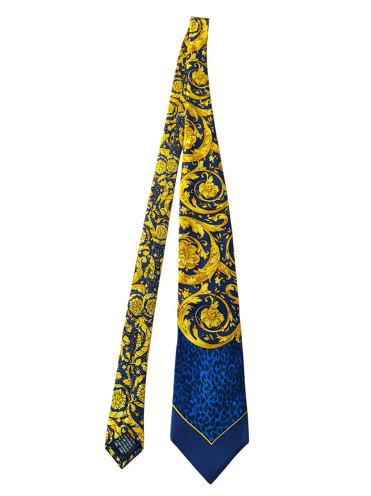 Cravatta vintage V2 by Versace barocca leopardata seta 100% Made in Italy