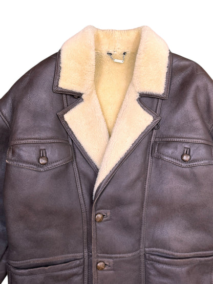 Giacca montone shearling vera pelle marrone vintage uomo — foto 3