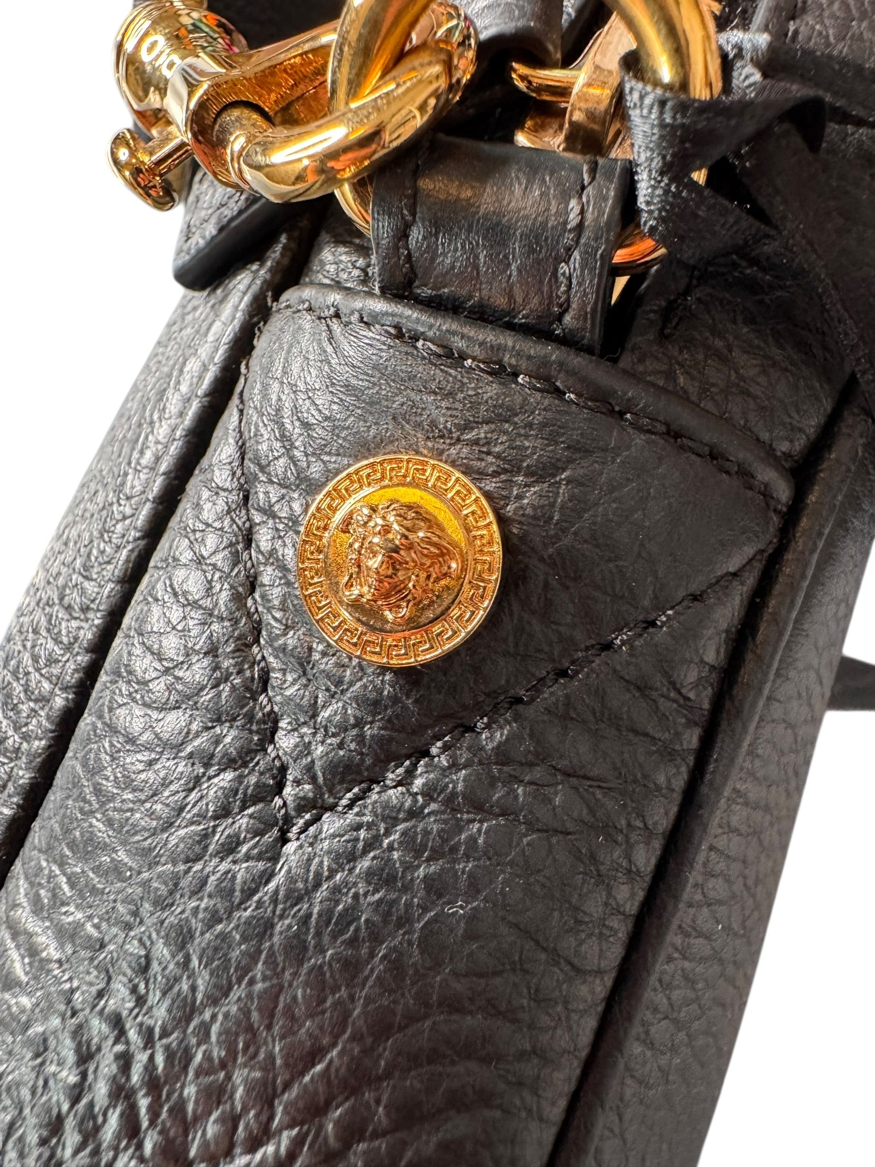 Borsa tracolla Versace pelle nera Medusa oro Greca — foto 10