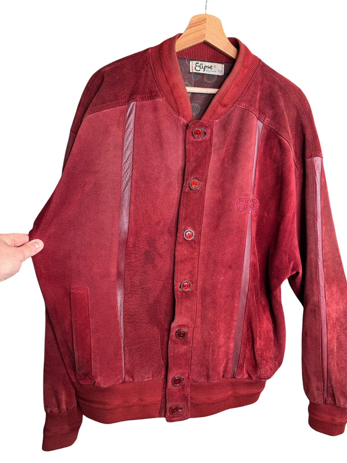 Giacca vintage Eclipse velluto bordeaux pelle inserti ricamo Made in Spain — foto 4