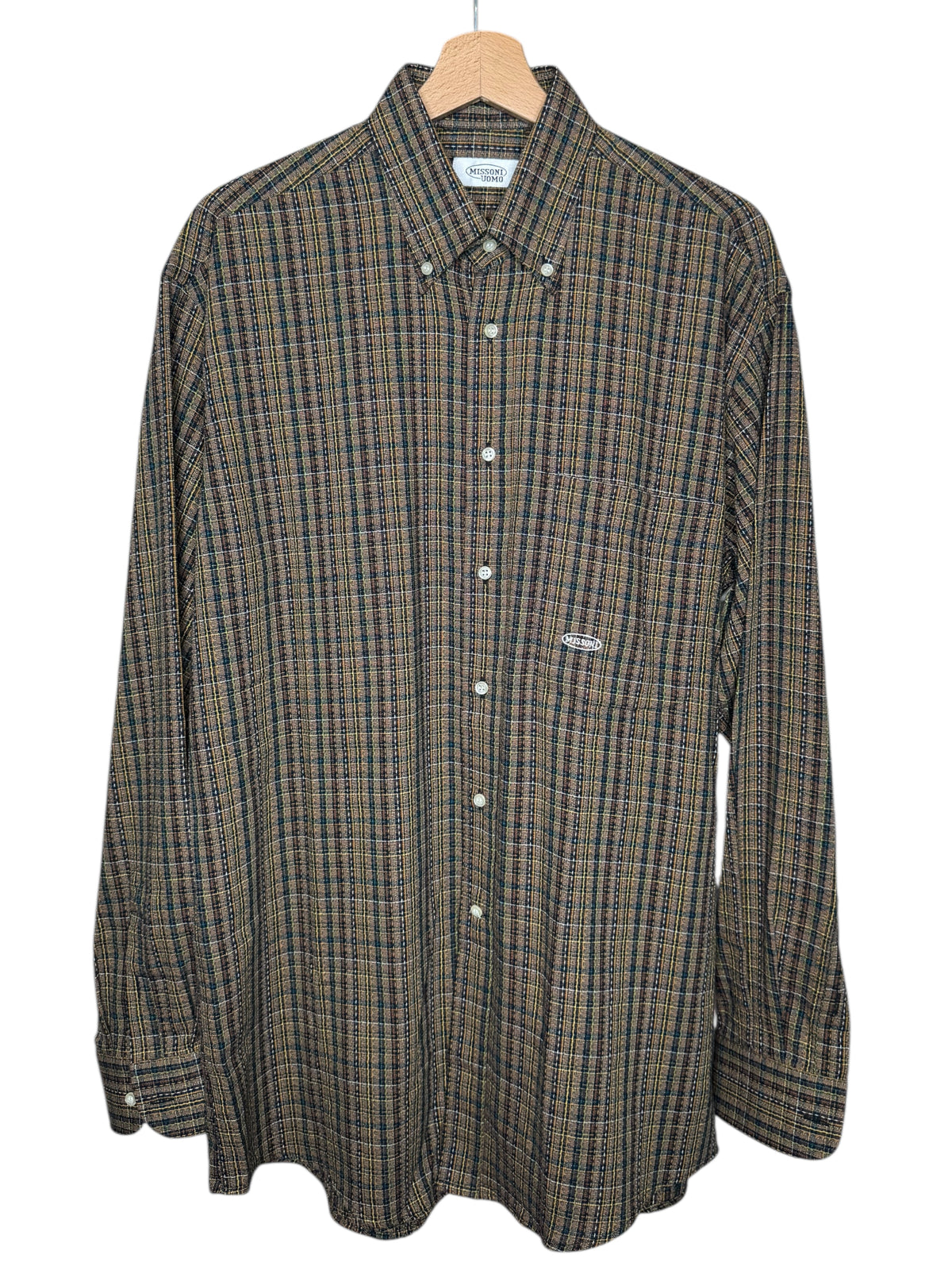 Missoni Uomo camicia vintage a quadri multicolore in cotone 100% Made in Italy