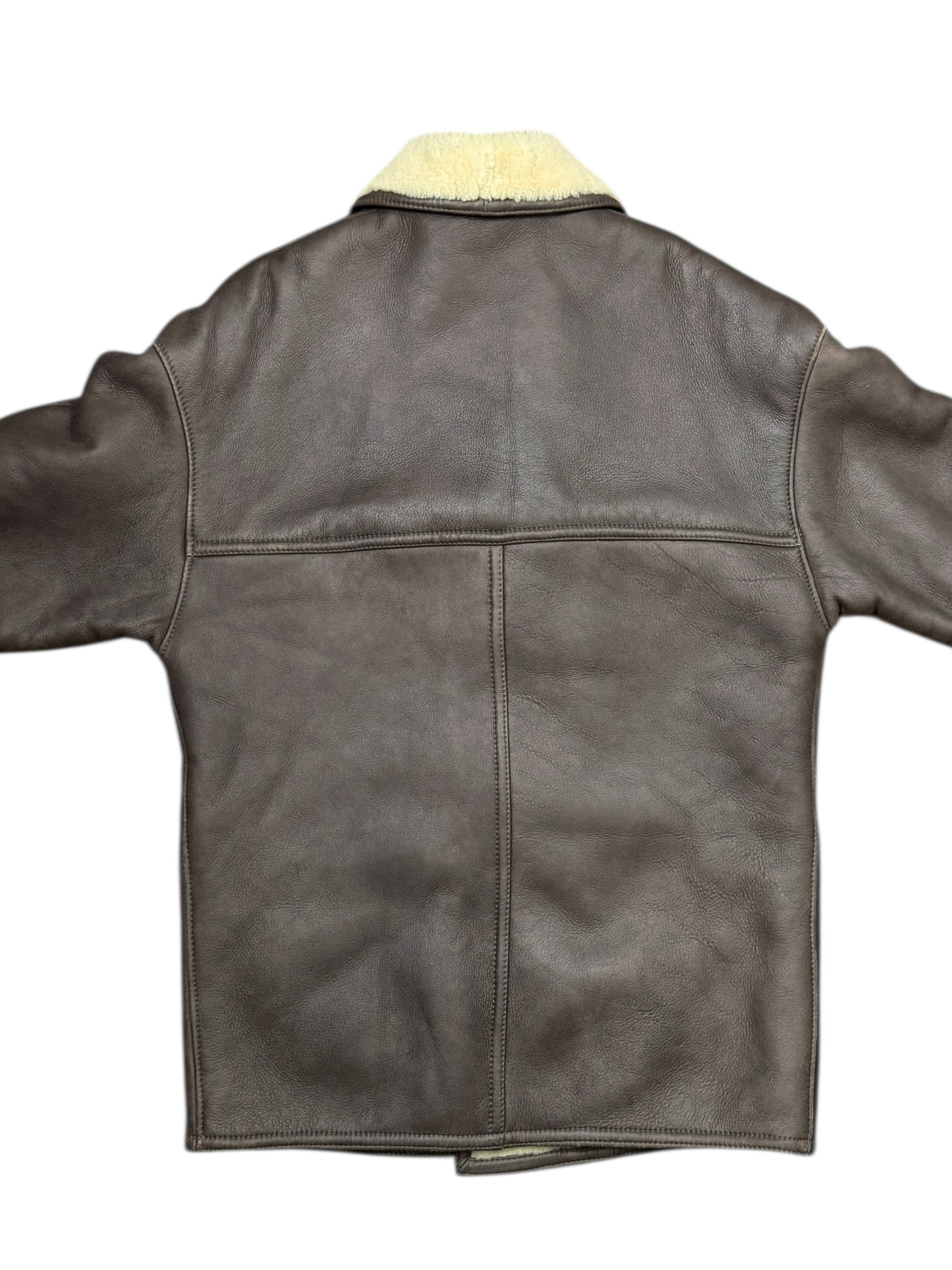 Giacca montone shearling vera pelle marrone vintage uomo — foto 8