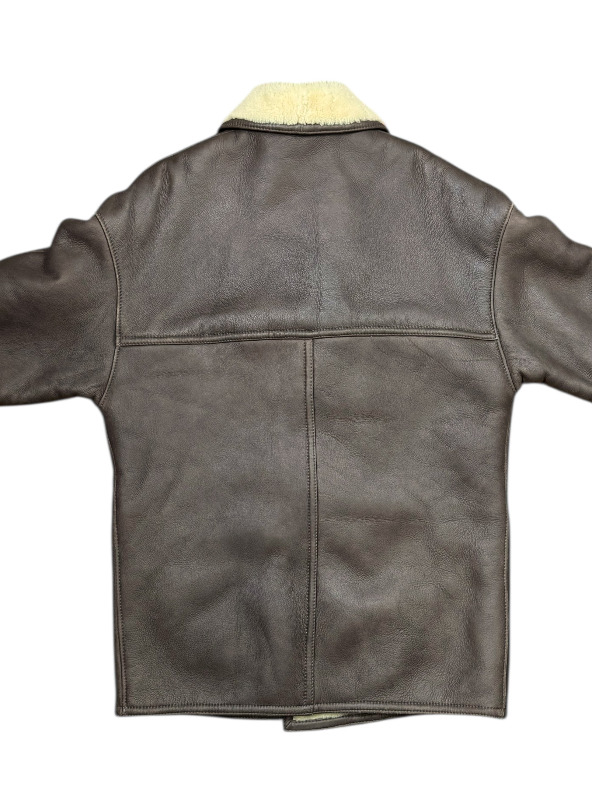 Giacca montone shearling vera pelle marrone vintage uomo — foto 8