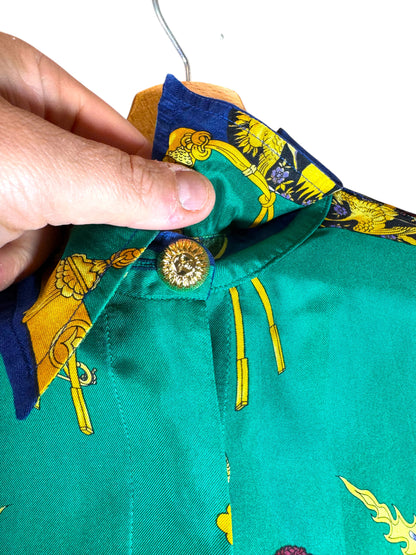 Camicia Gianni Versace Sport vintage in seta stampa Samurai – Made in Italy.