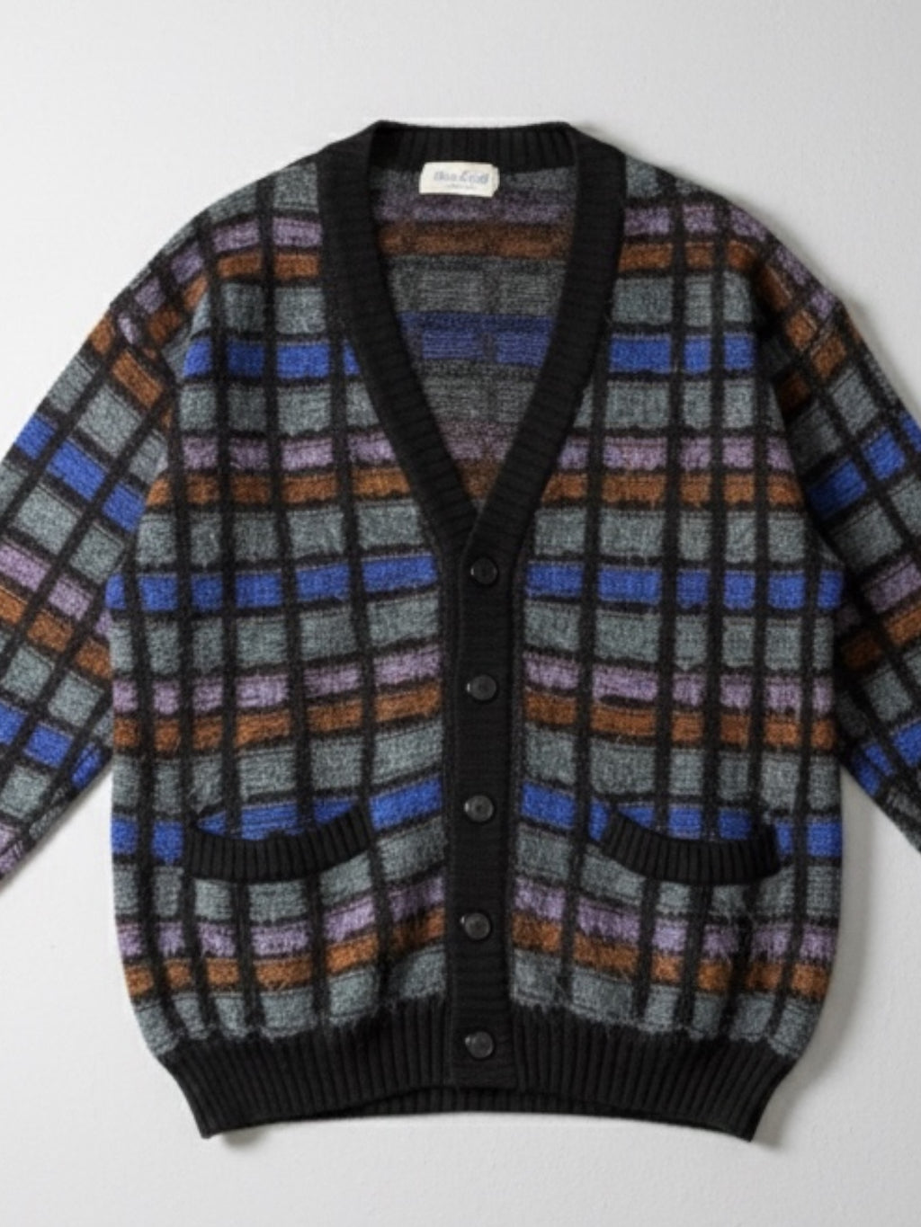 Cardigan Vintage a Quadri in Lana e Mohair — foto 2