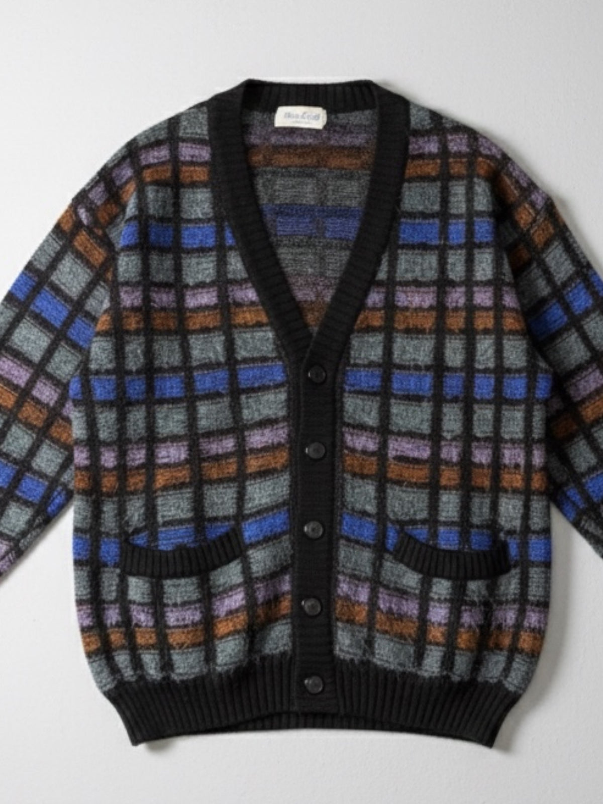 Cardigan Vintage a Quadri in Lana e Mohair — foto 2