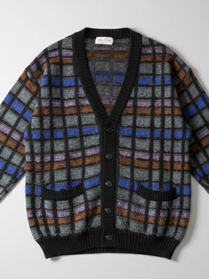 Cardigan Vintage a Quadri in Lana e Mohair – Taglia M
