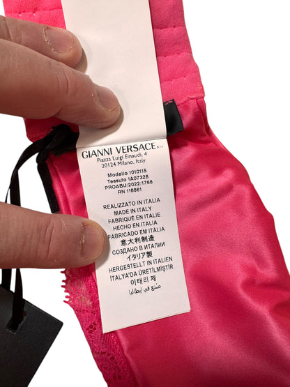 Reggiseno Versace fucsia in raso e pizzo Made in Italy nuovo con cartellini