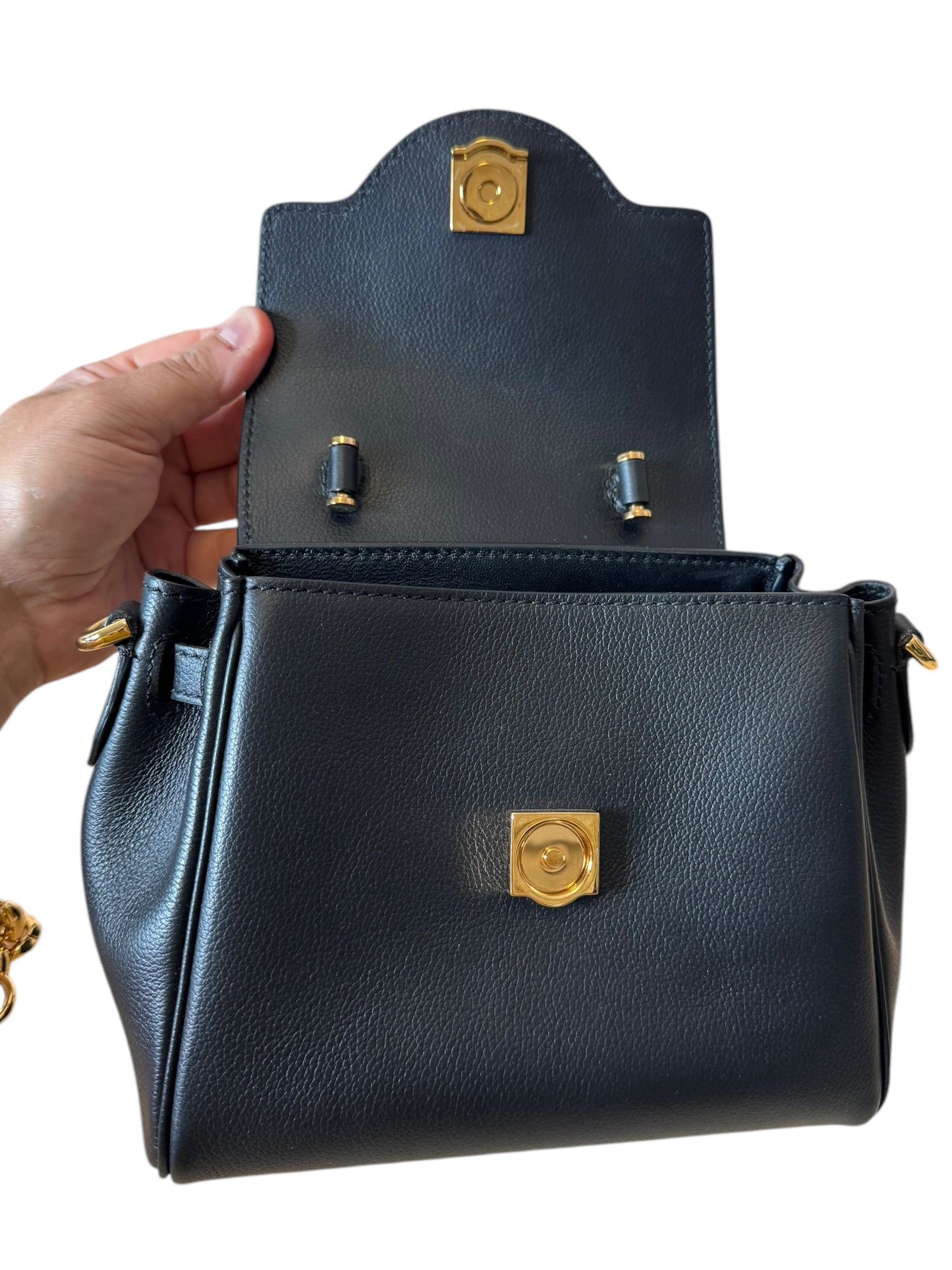 Versace Mini Borsa Medusa in Pelle Nera con Tracolla a Catena Oro - Made in Italy