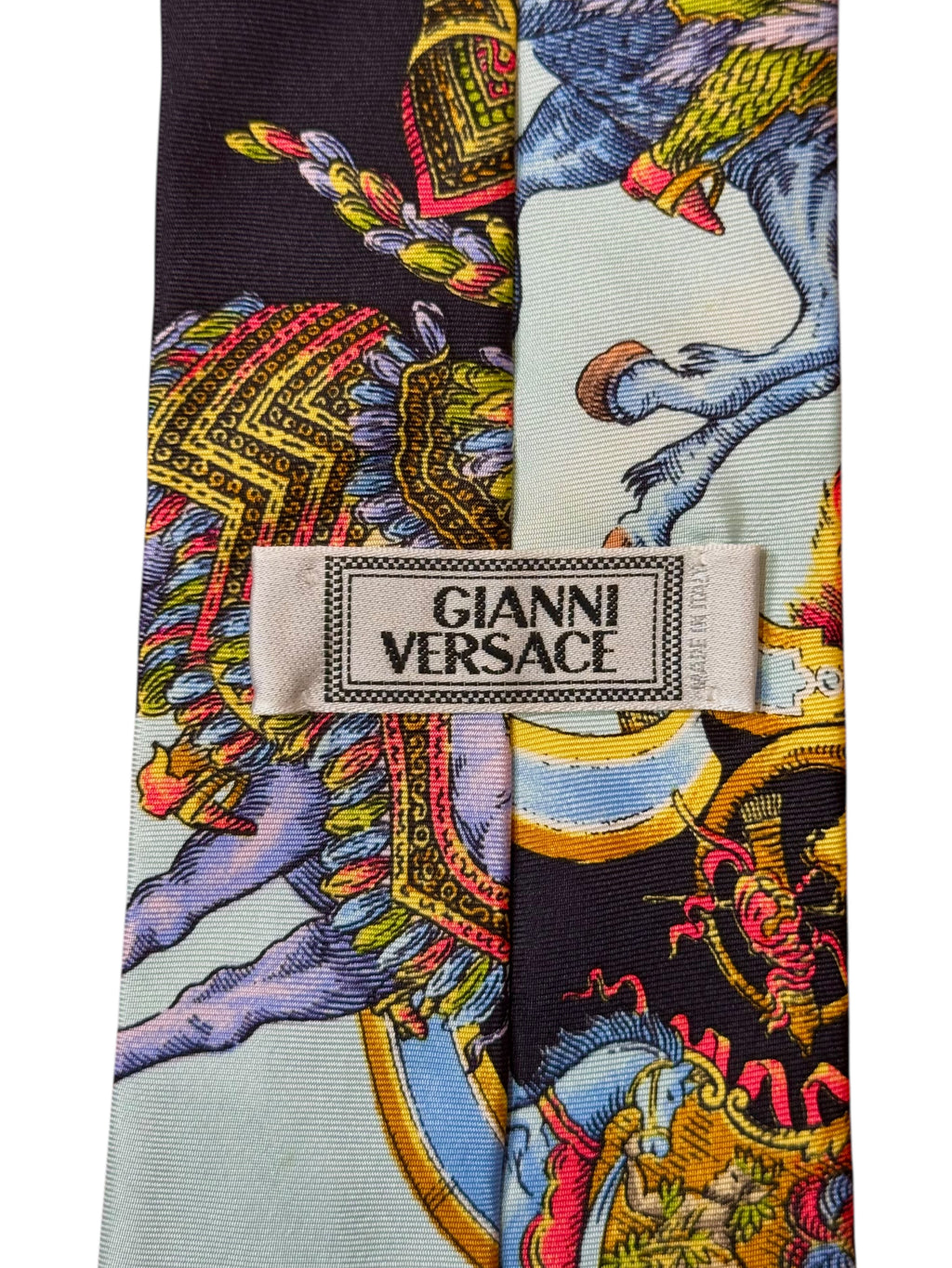 Cravatta vintage Gianni Versace seta stampa carrozza barocca medievale — foto 8