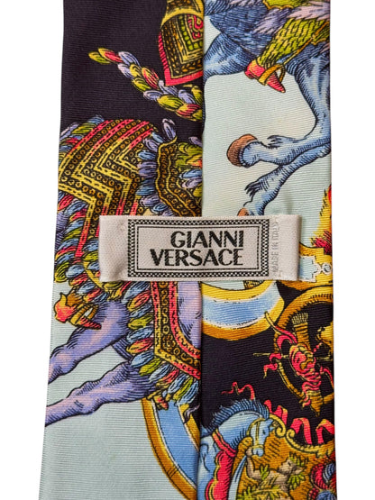 Cravatta vintage Gianni Versace seta stampa carrozza barocca medievale