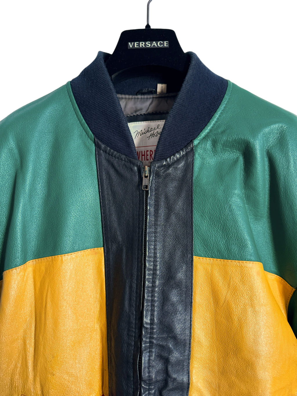Giubbotto in pelle WhereMi Michael Hoban multicolor con maxi applicazioni, taglia M — foto 4