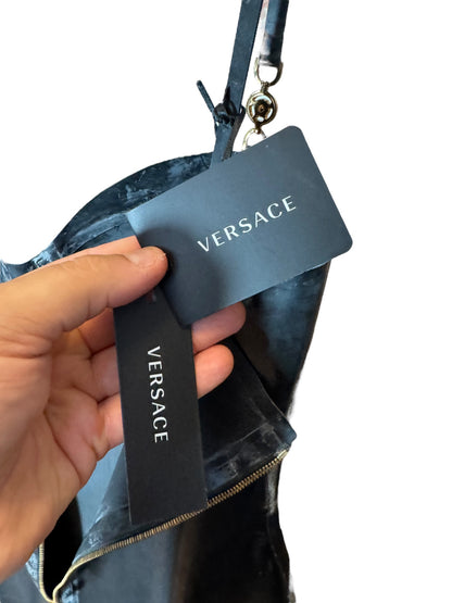 Versace abito in lattice naturale nero con zip frontale e dettagli Medusa – Taglia 46 IT
