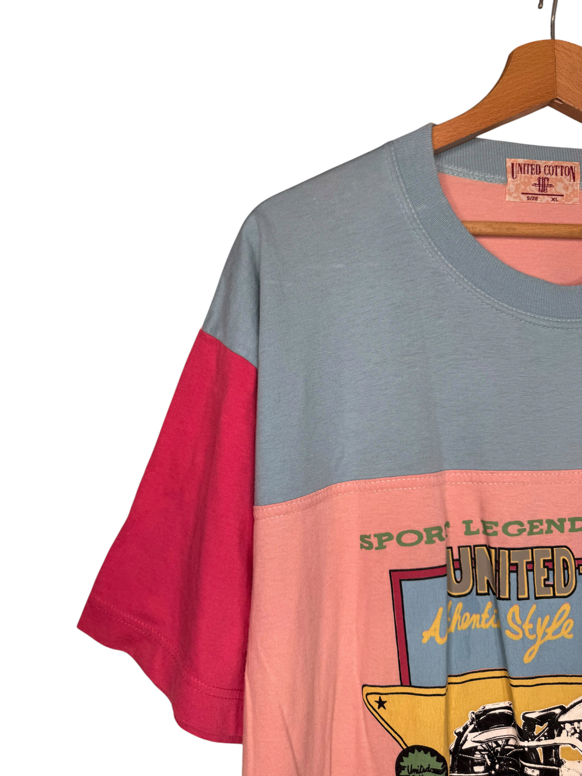 United Cotton t-shirt vintage moto color block rosa taglia XL