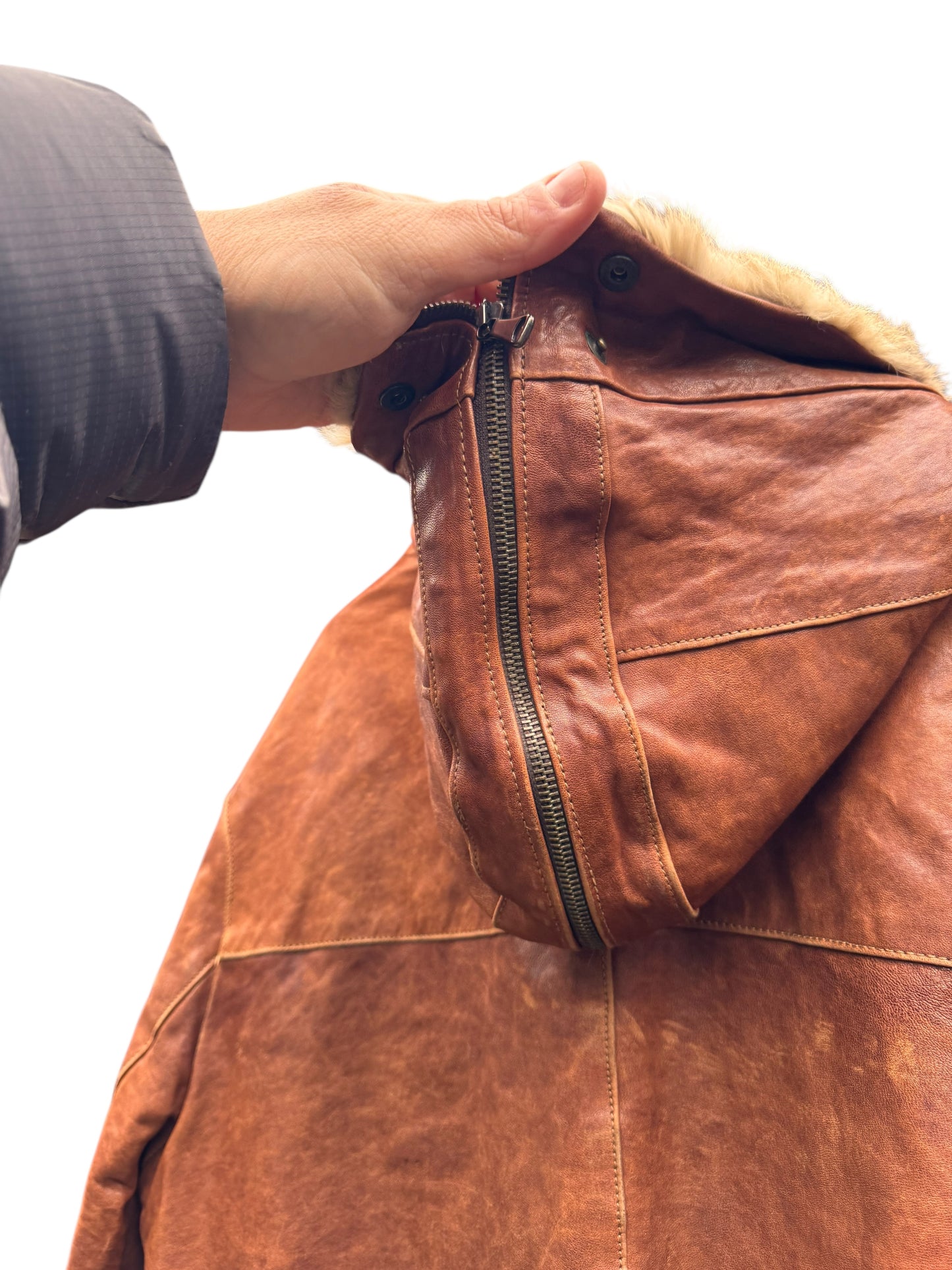 Giacca pelle vera con cappuccio e pelliccia - Made in Italy