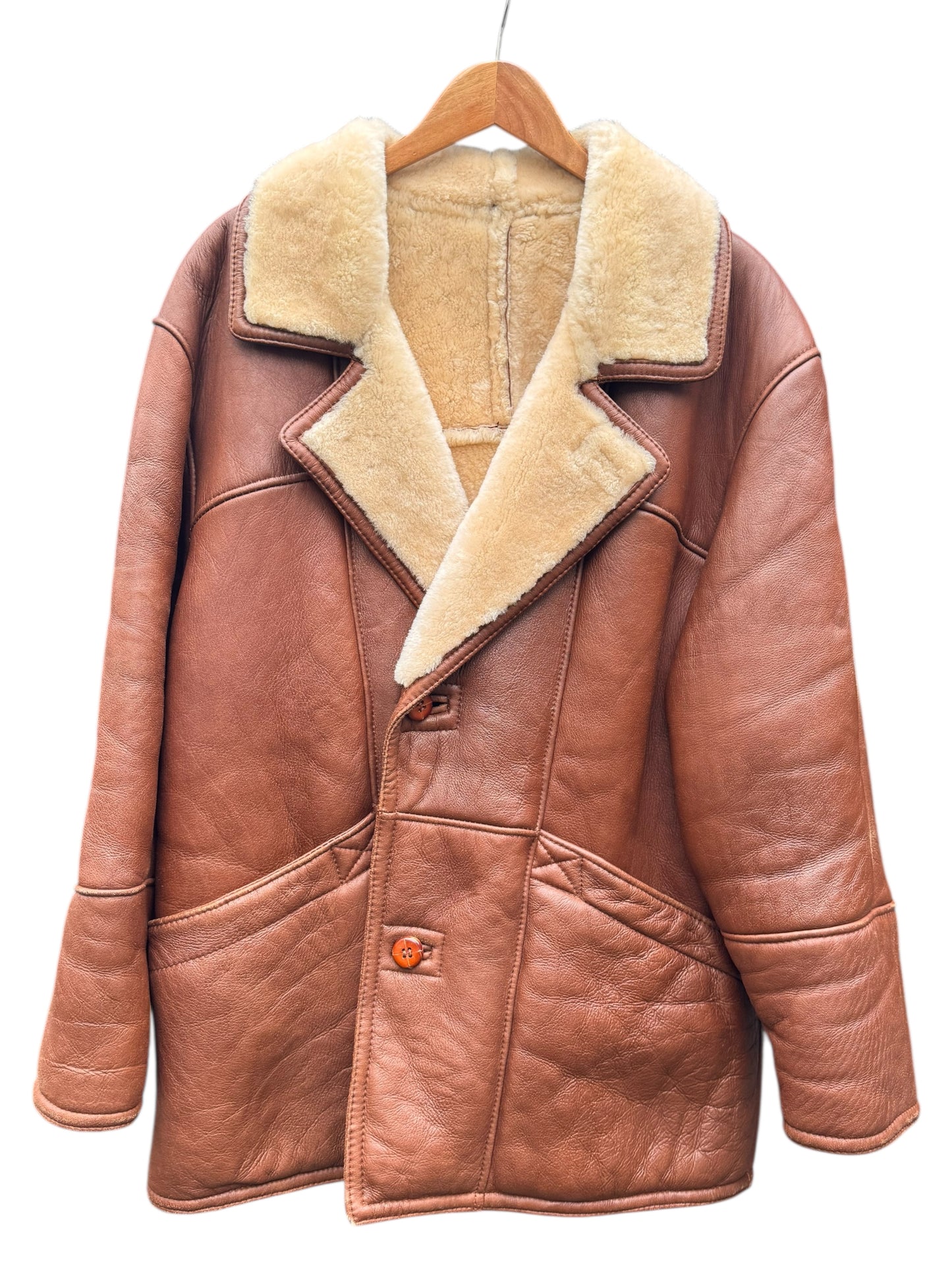 Giacca shearling uomo marrone montone naturale vintage taglia 52