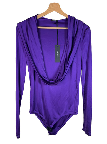 Versace Body Lilla con Cappuccio e Scollo Profondo Drappeggiato - Taglia 40