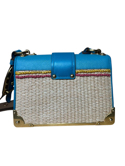 Prada borsa Cahier in pelle e raffia