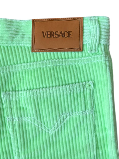Versace completo giacca e pantaloni in velluto a coste verde lime Made In Italy.
