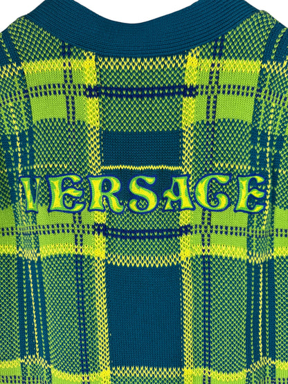 Versace gilet uomo check verde/blu con logo ricamato sul retro – Made in Italy.
