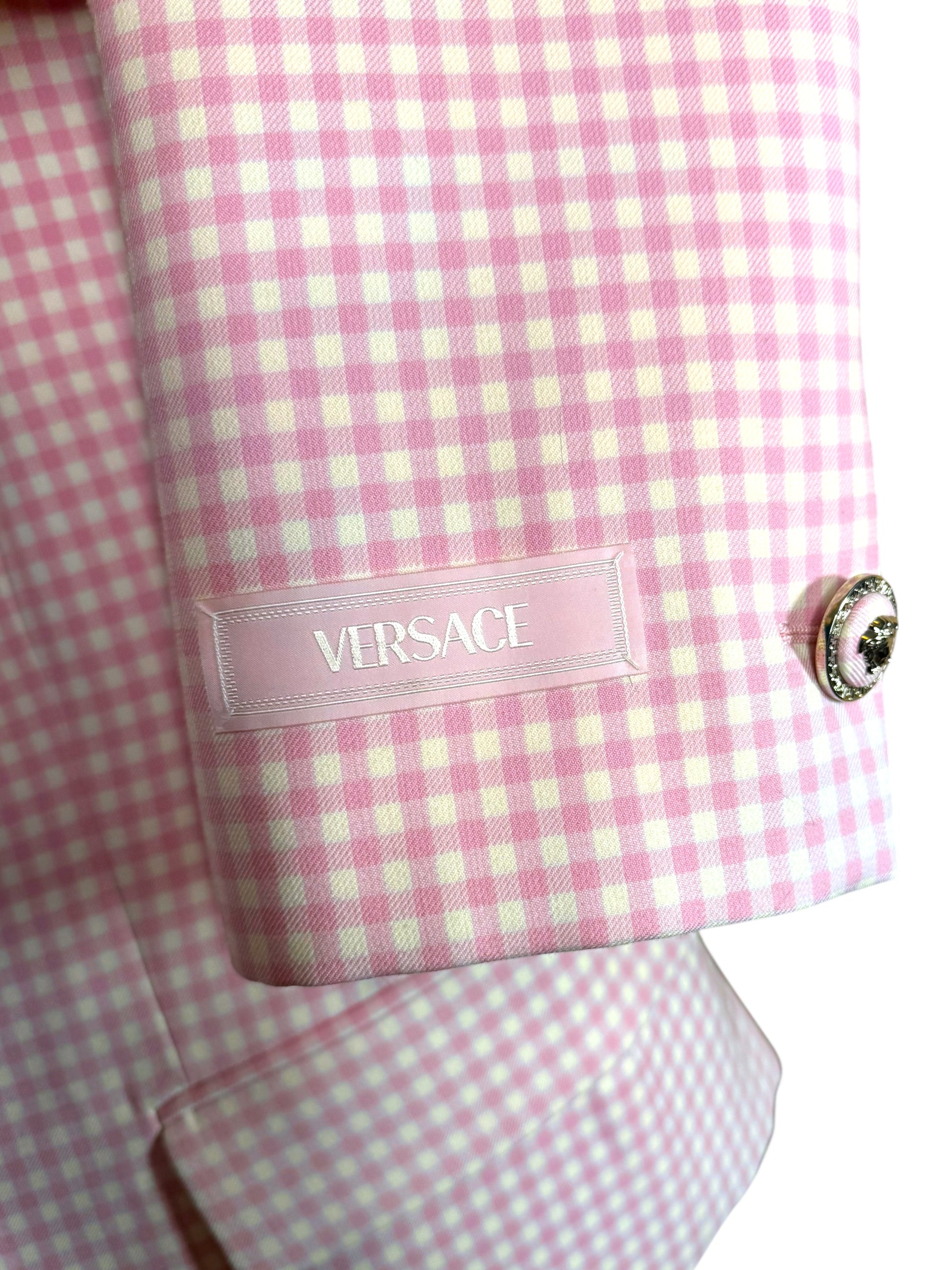 Blazer Versace donna lana vergine rosa vichy bottoni Medusa taglia 42 nuovo — foto 7