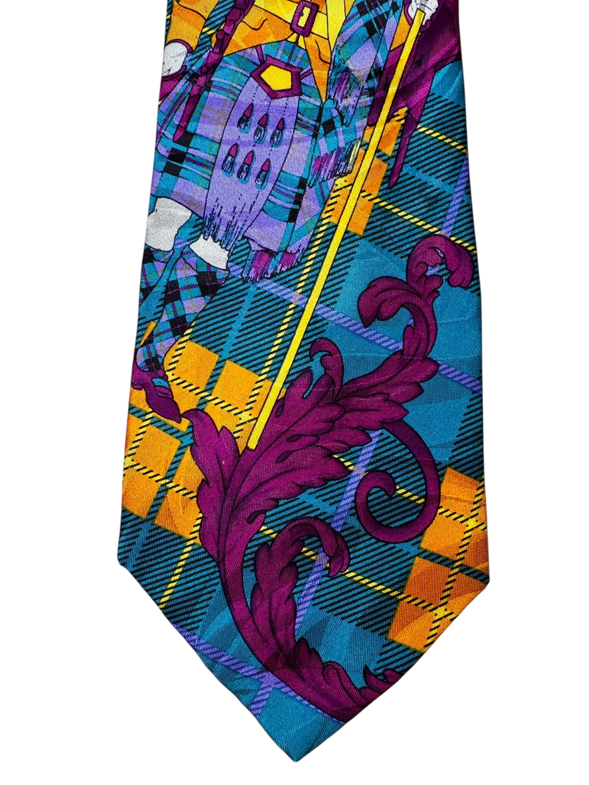 Cravatta Gianni Versace Vintage Seta Tartan Scozzese con Figura Multicolor — foto 2