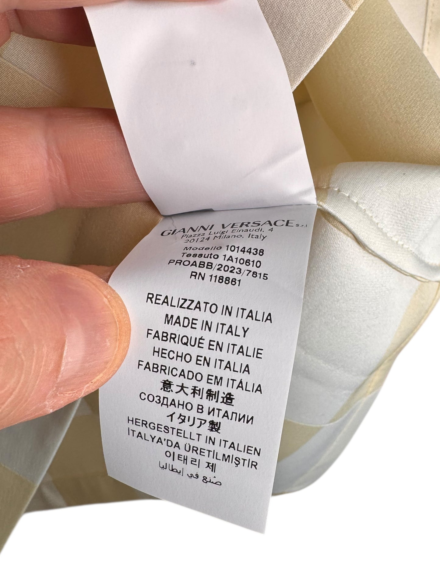 Polo Versace a scacchi misto seta duchesse, Made in Italy, nuova