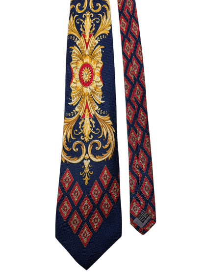 Cravatta Gianni Versace vintage in seta fantasia barocca blu e oro — foto 2