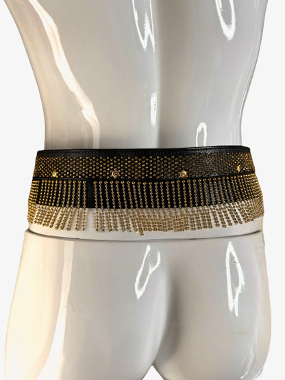 Gianni Versace Cintura Vintage Anni ‘90 in Pelle con Medusa e Frange Dorate