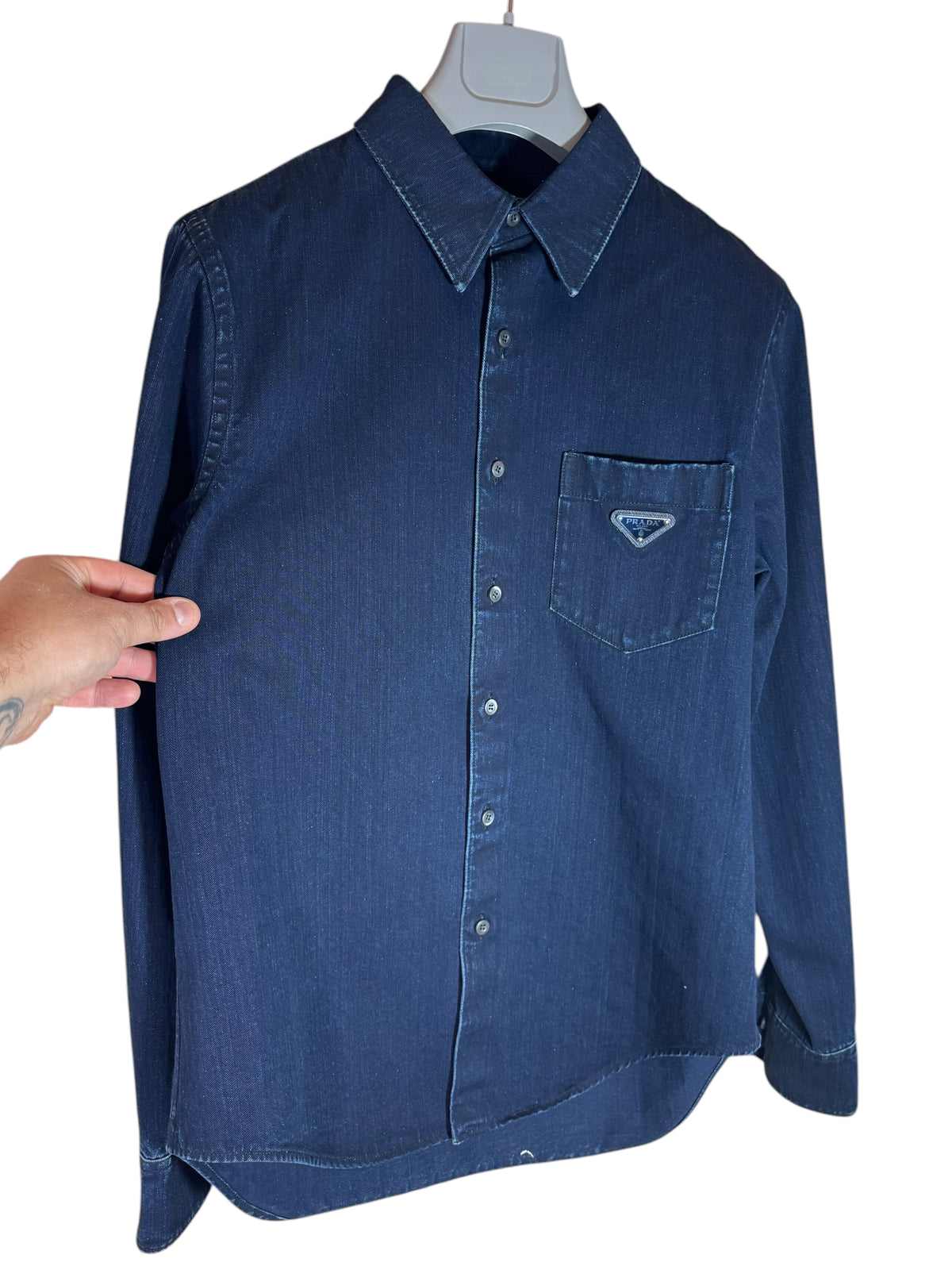 Camicia Prada Uomo Denim Blu 100% Cotone Taglia 39 — foto 5