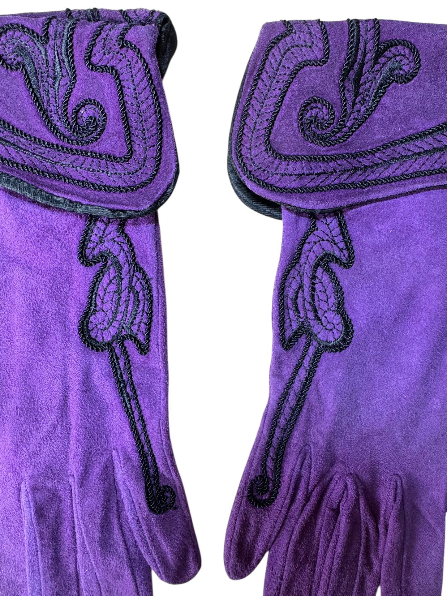 Guanti Gianni Versace vintage viola in suede ricamato, taglia M