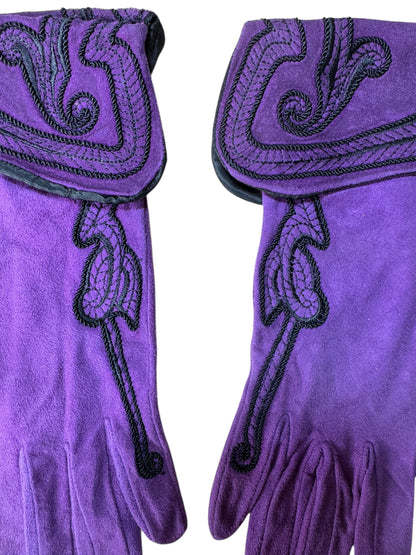 Guanti Gianni Versace vintage viola in suede ricamato, taglia M