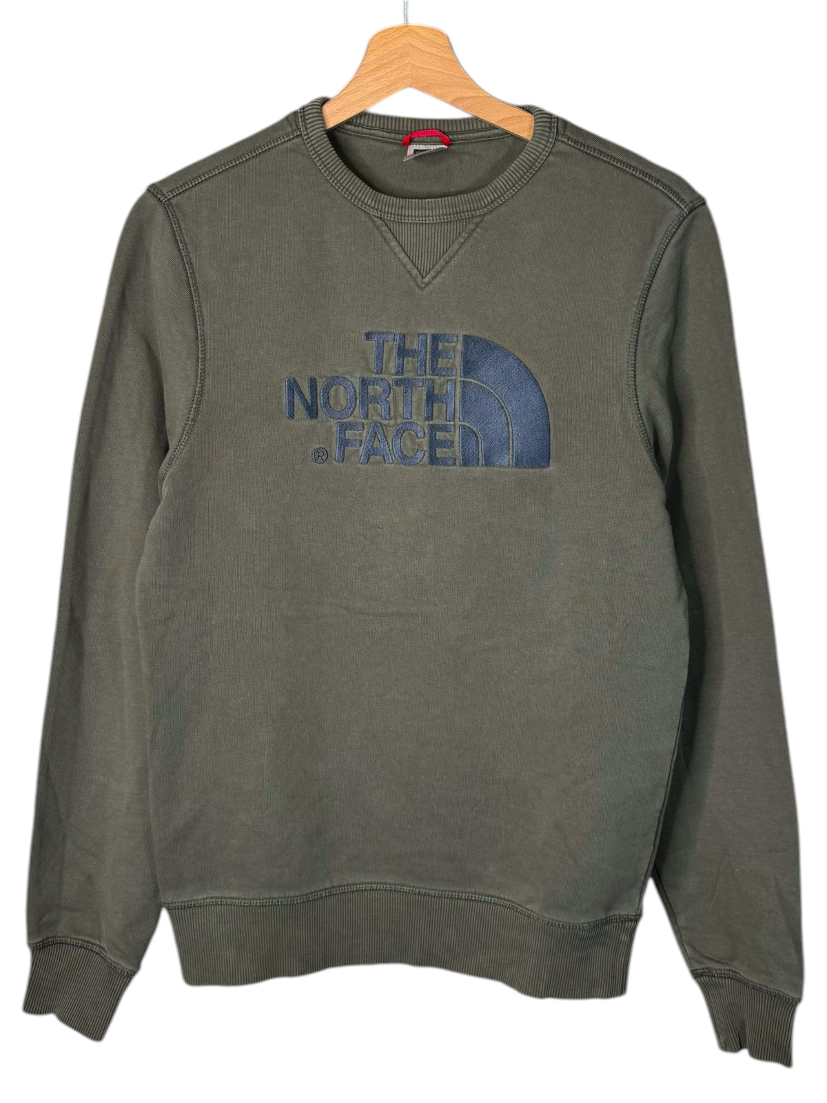 Felpa The North Face verde militare con logo ricamato Taglia XS
