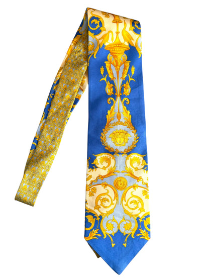 Versace Cravatta Medusa Baroque Blu Oro Made in Italy
