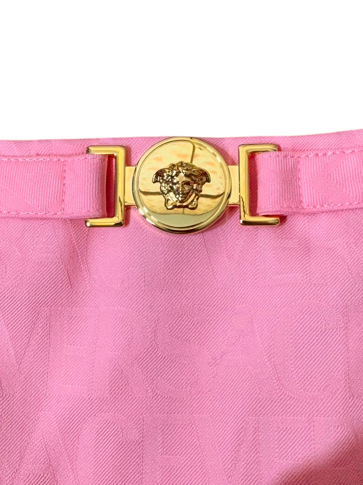 Versace gonna rosa nuova in lana vergine con logo e cintura Medusa - Tg 44