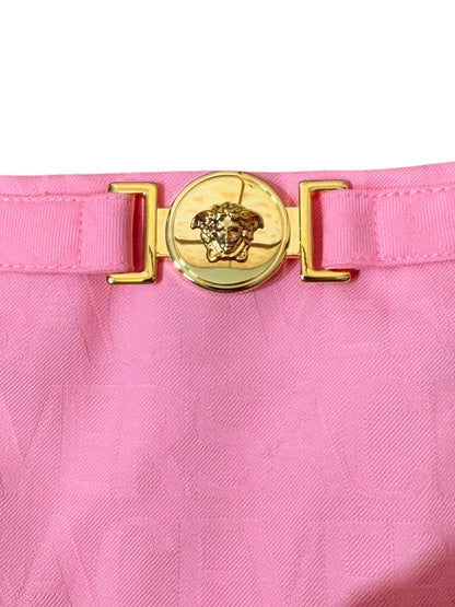 Versace gonna rosa nuova in lana vergine con logo e cintura Medusa - Tg 44