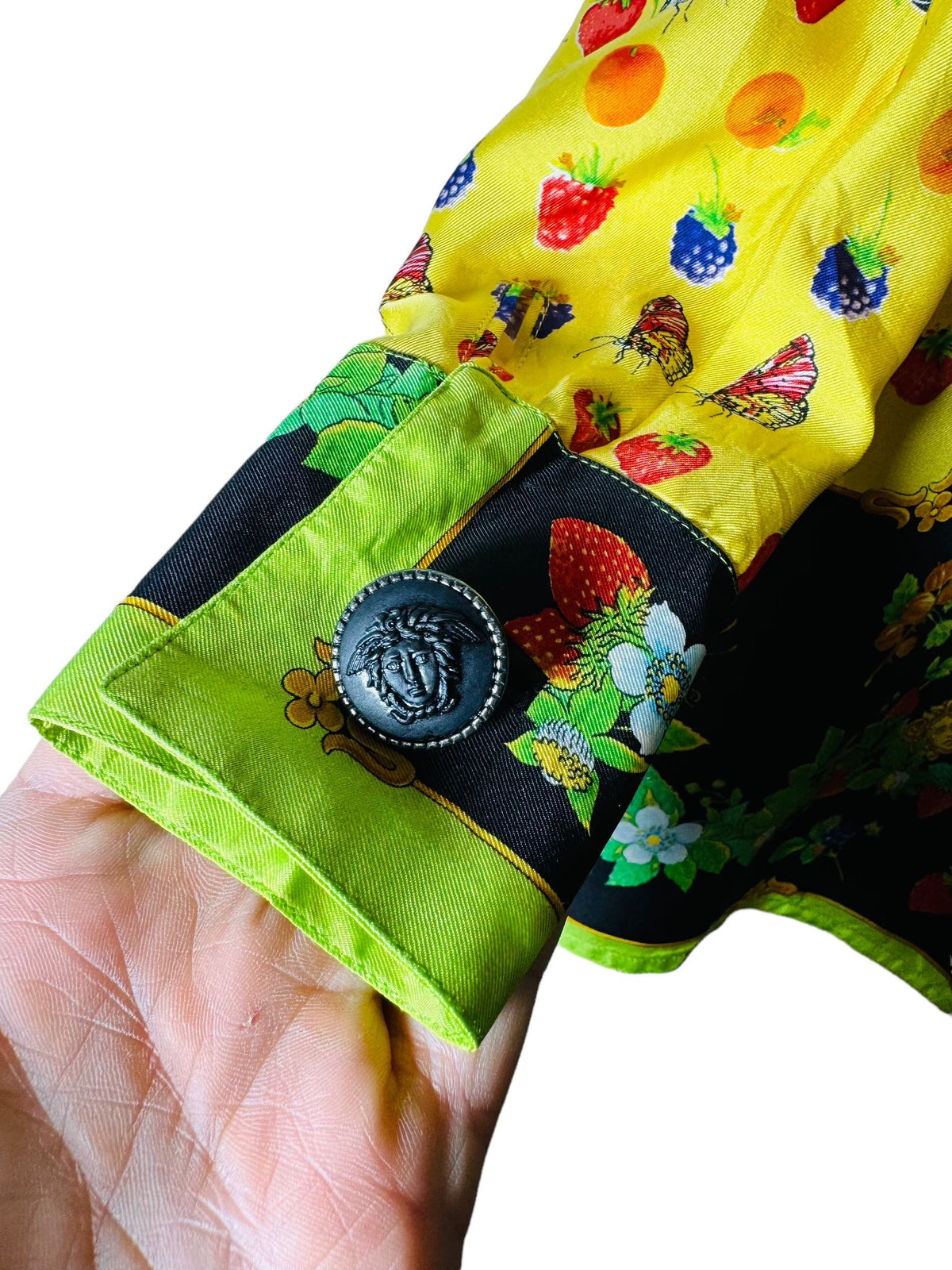 Gianni Versace camicia vintage donna stampa frutta e farfalle seta — foto 4