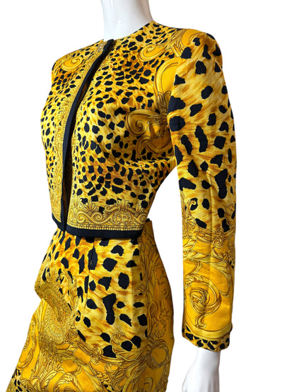 Completo vintage Istante by Gianni Versace anni ’90 – Giacca + Gonna con stampa barocca e animalier