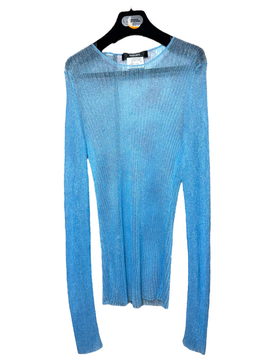 Versace Maglia Uomo Azzurra Lurex Trasparente Made in Italy Tg. 48