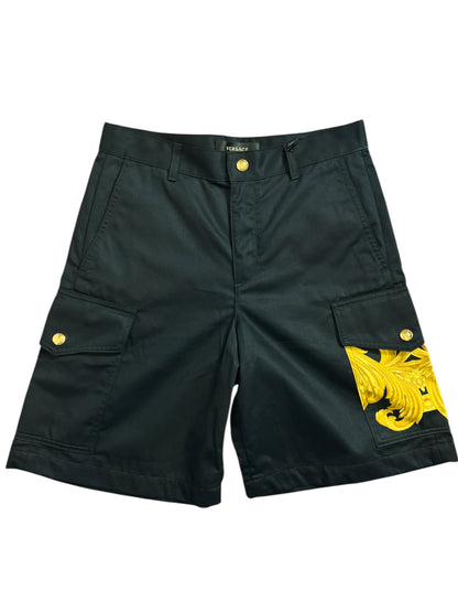 Bermuda Cargo Versace Nero con Stampa Barocco – Taglia 46 – 100% Cotone.