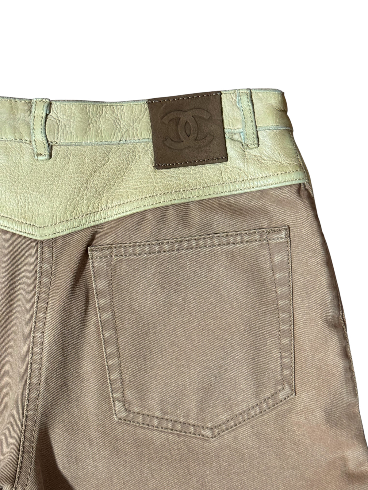 Chanel Pantaloni Donna Flare Cotone Beige con Inserti Ecopelle – FR 36 (IT 40) — foto 12