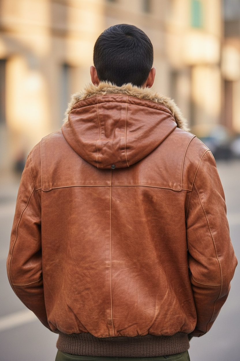 Giacca pelle vera con cappuccio e pelliccia - Made in Italy — foto 4
