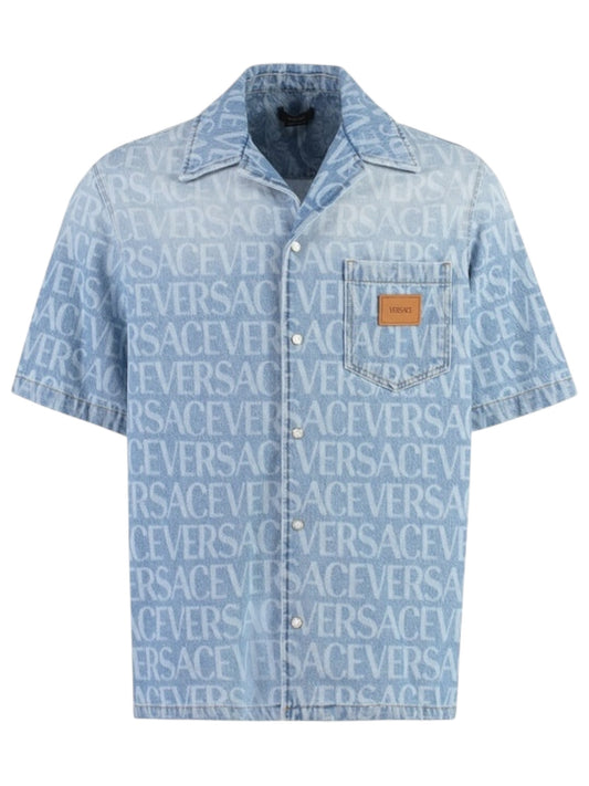 Camicia Versace in denim con stampa all-over Medusa – nuova con cartellino