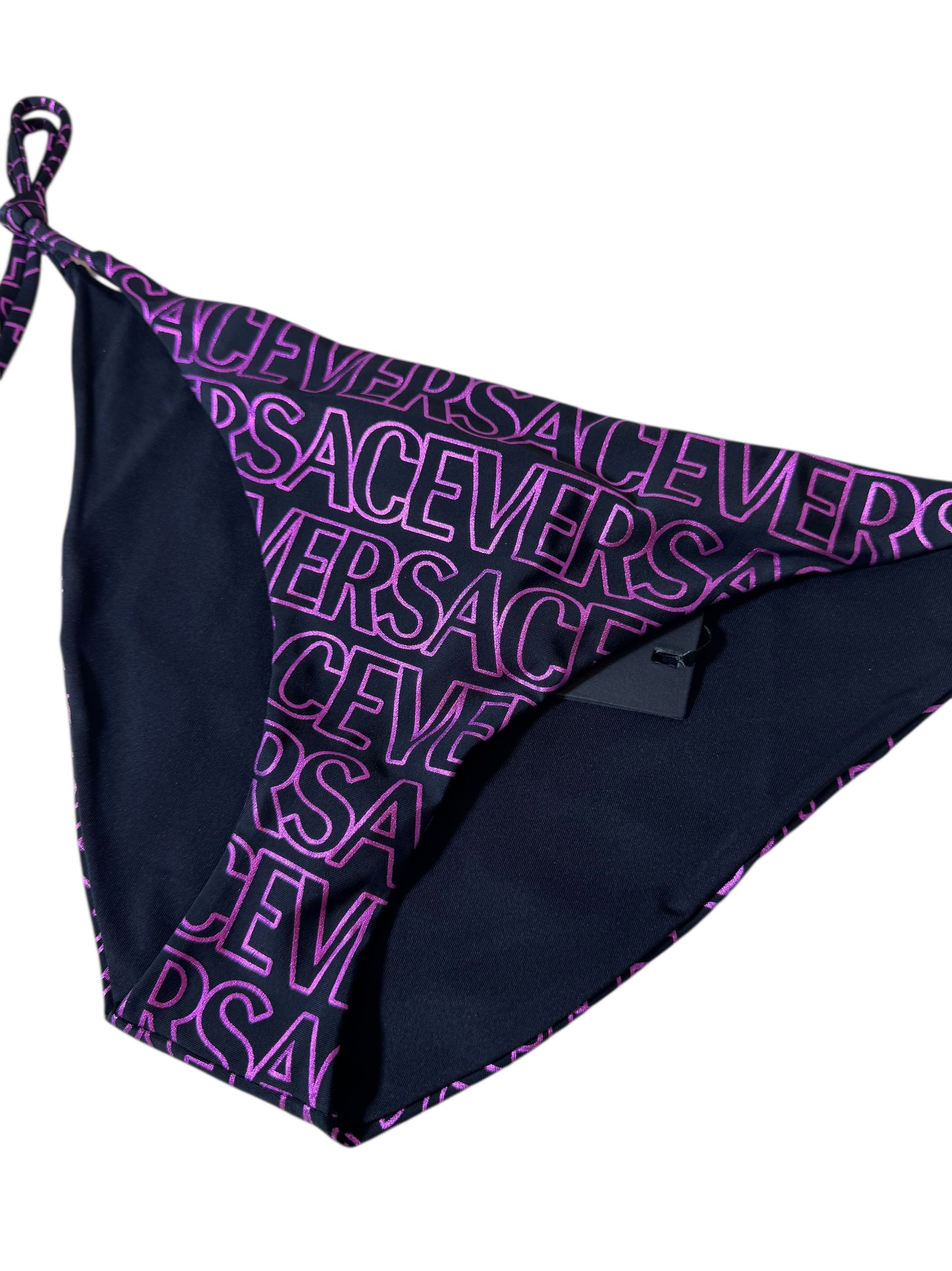 Slip bikini donna Versace nero con logo fucsia – Taglia 4 IT – Made in Italy