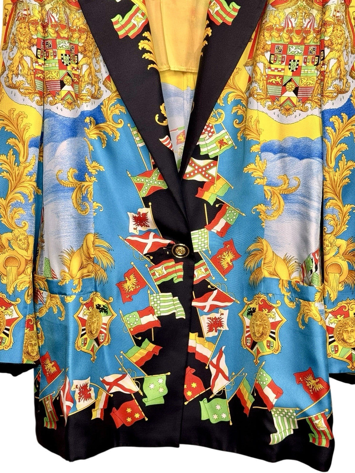 Gianni Versace Couture blazer vintage seta stampa bandiere Medusa taglia 44