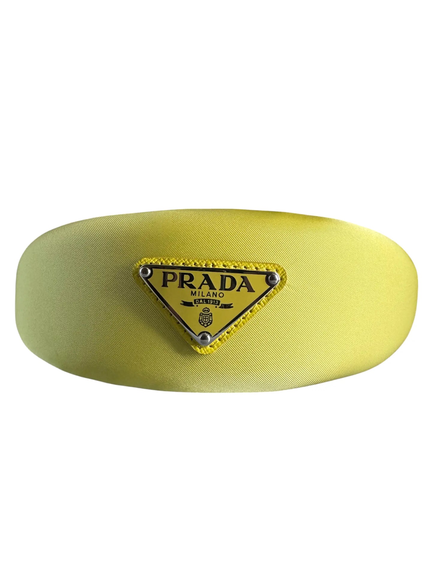 Prada cerchietto imbottito giallo con logo triangolo - taglia grande