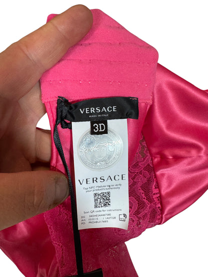 Reggiseno Versace rosa in pizzo e raso, Made in Italy