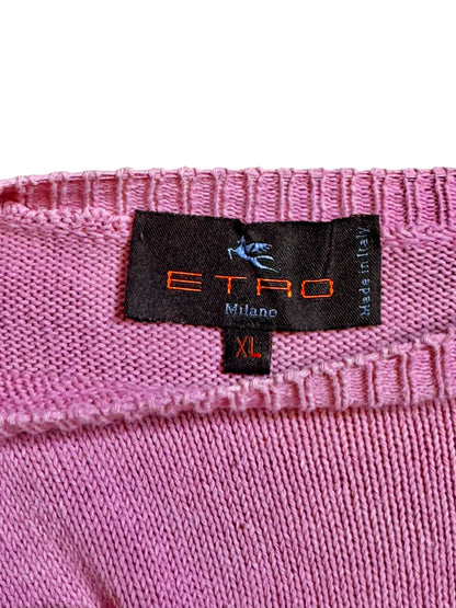 Maglione Etro Milano rosa 100% cotone ricamo logo taglia XL