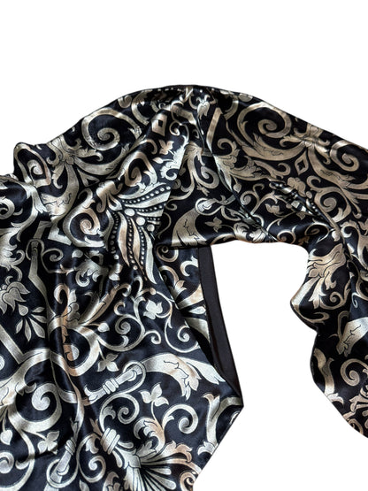 Sciarpa Gianni Versace Vintage in seta e cupro – Baroque Nero/Oro – Frange